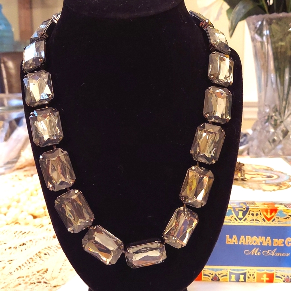 Joan Rivers Necklace‎ Lucite rectangles Gunmetal chain